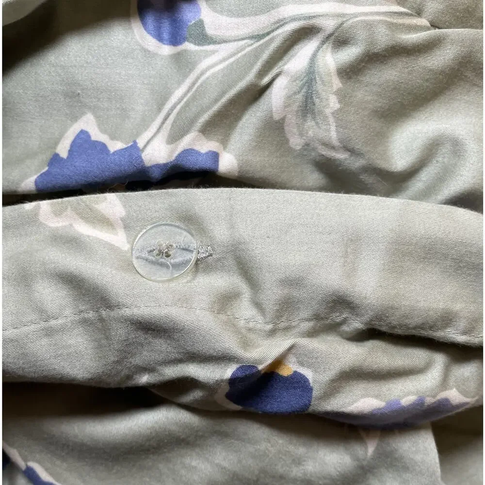 Pottery Barn Green Purple Watercolor Floral Duvet Cover & 2 Pillow Shams Full Qu